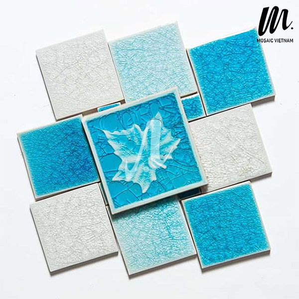 Gạch mosaic hình vuông màu xanh