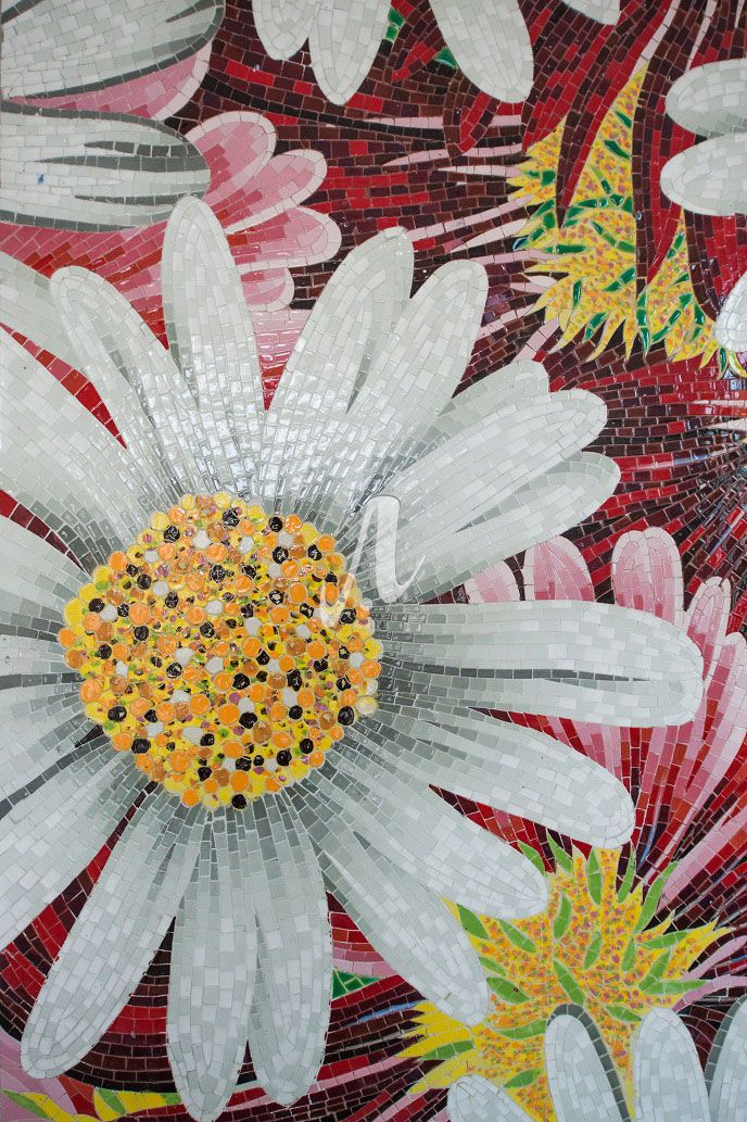 Bức tranh mosaic Cúc đại đóa trắng đỏ Bức tranh mosaic Cúc đại đóa trắng đỏ