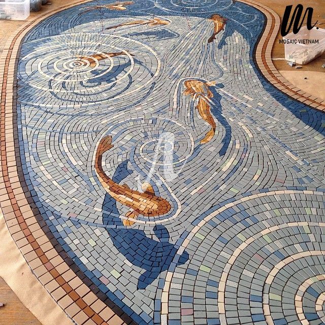 Gạch mosaic trang trí hồ bơi cao cấp hình cá
