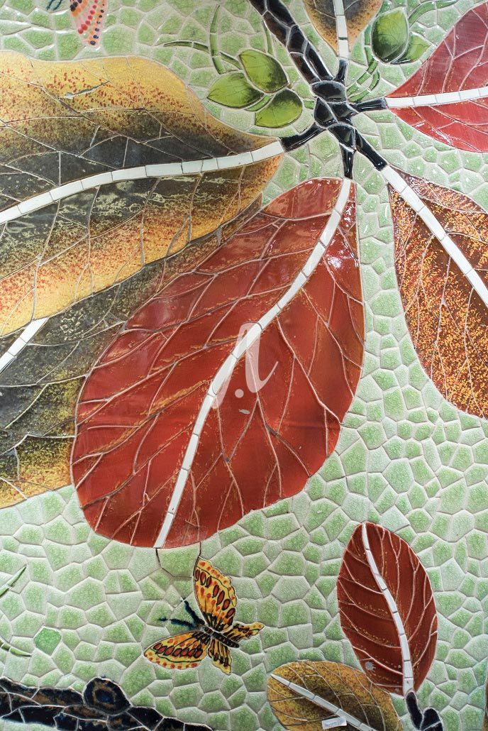 Gạch mosaic tranh lá bàng thu Gạch mosaic tranh lá bàng thu