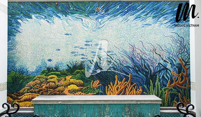 Tranh mosaic họa tiết đại dương trang trí phòng khách với đẹp mắt