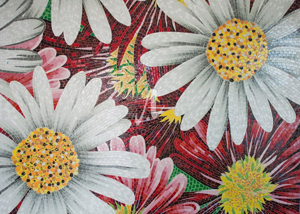 Tranh mosaic Cúc đại đóa trắng đỏ Tranh mosaic Cúc đại đóa trắng đỏ