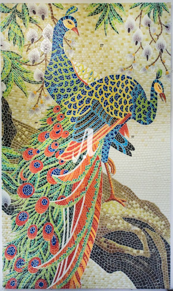 Tranh mosaic Đôi chim công