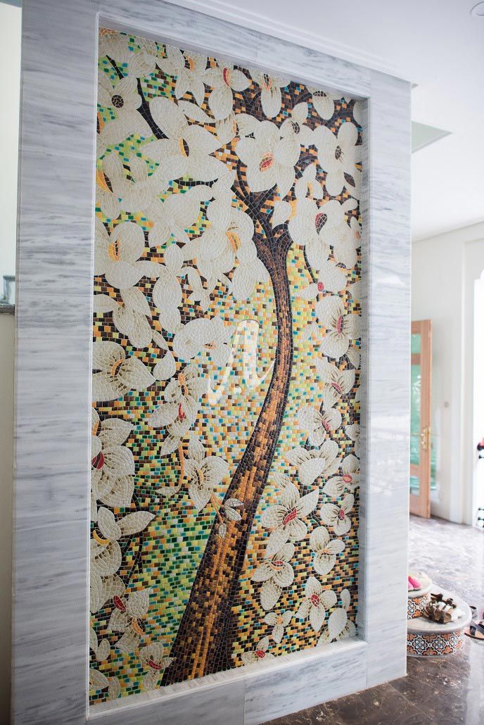 Tranh mosaic gốm Mai trắng Tranh mosaic gốm Mai trắng