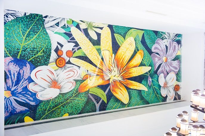 Tranh mosaic hoa đào hoa mai