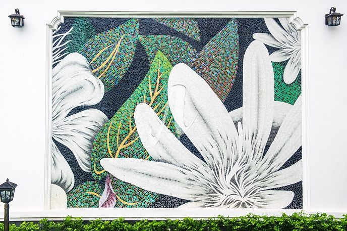 Tranh mosaic hoa đào trắng, hoa mai trắng Tranh mosaic hoa đào trắng, hoa mai trắng