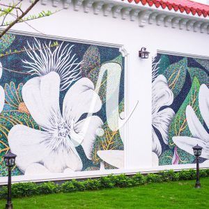 Tranh mosaic Mai đào xanh trắng