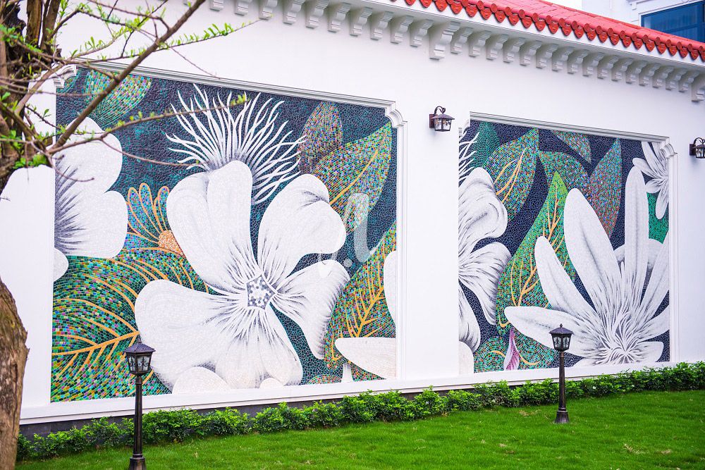 Tranh mosaic Mai đào xanh trắng Tranh mosaic Mai đào xanh trắng