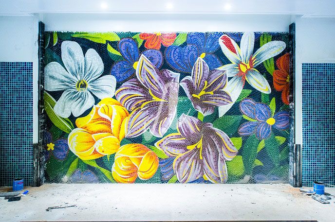 Tranh Trăm hoa khoe sắc mosaic