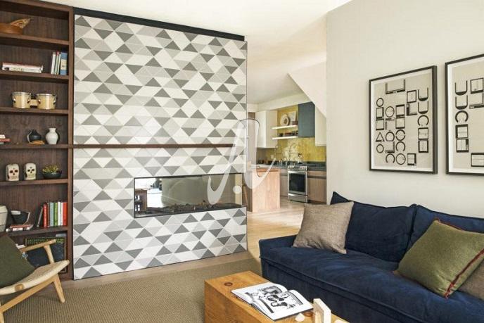 Gạch mosaic tam giác ốp tường phòng khách