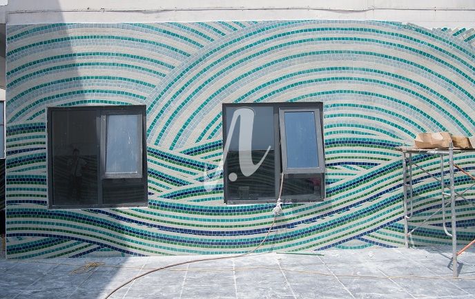 Gạch mosaic trang trí ngoại thất Mipec Riverside Long Biên