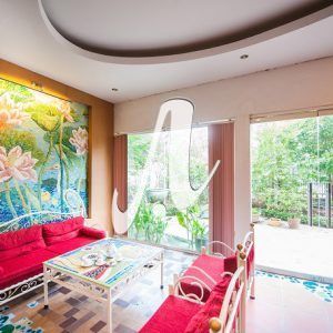 Tranh gốm mosaic Hoa sen hạc