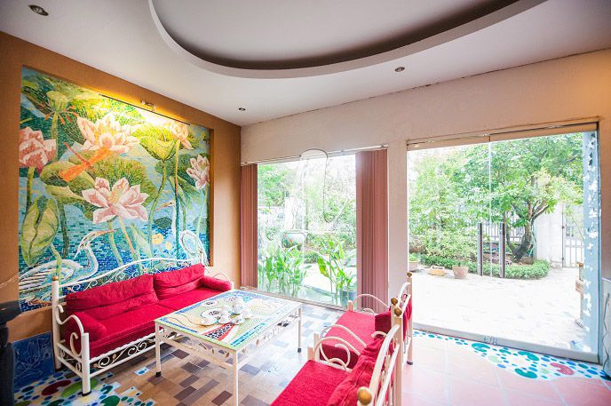 Tranh gốm mosaic Hoa sen hạc Tranh gốm mosaic Hoa sen hạc