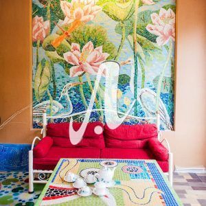 Tranh mosaic Hoa sen hạc