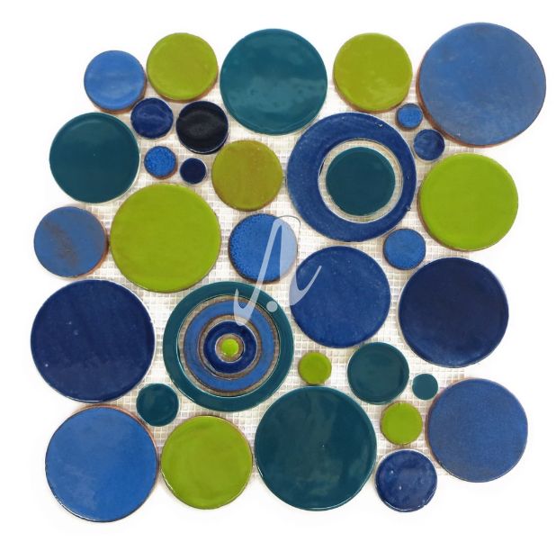 Vỉ gạch bong bóng mosaic trộn màu xanh