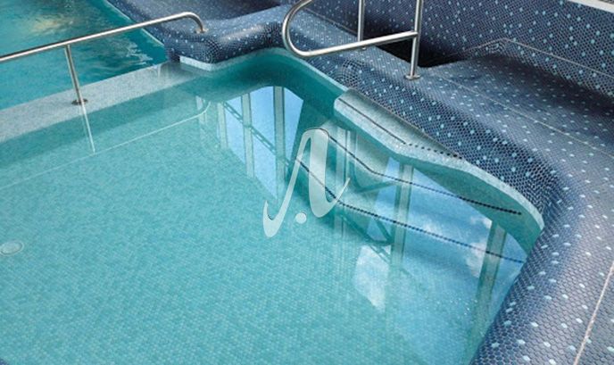 Cách phối màu gạch mosaic tròn màu xanh ngọc bích và xanh dương đậm