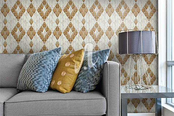 Phòng khách mang hơi hướng cổ điển với cách phồi màu nâu và trắng nâu từ gạch tam giác Mosaic