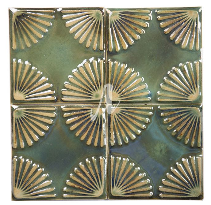 Gạch mosaic vuông 3D xanh đồng họa tiết hoa cúc mang vẻ đẹp cổ điển, sang trọng