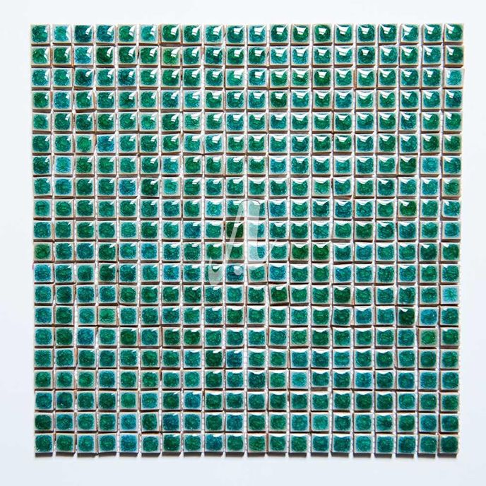 Vỉ gạch mosaic vuông 1cm x 1cm xanh lục bảo ốp hồ bơi sang trọng, quý phái