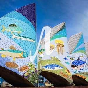 Tranh gốm mosaic Thuận buồm xuôi gió