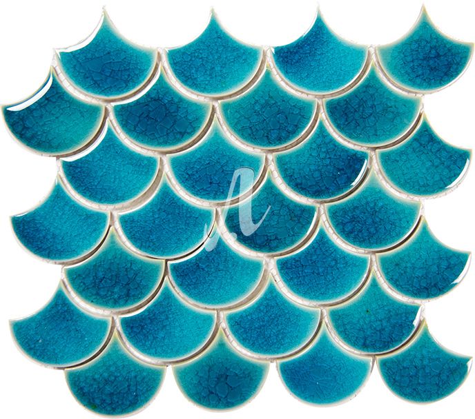 Vỉ gạch mosaic vảy cá xanh dương đậm 7x6