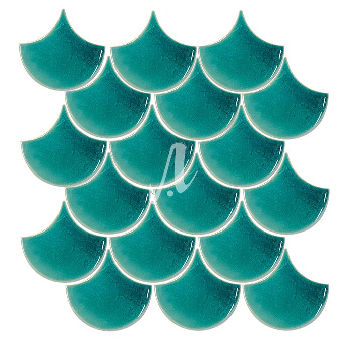 Vỉ gạch mosaic vảy cá xanh lục bảo 11x10 cm