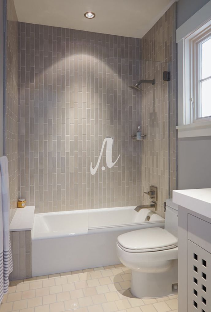 Gạch thẻ chữ nhật có màu sắc trung tính, phù hợp với không gian nhà tắm hiện đại