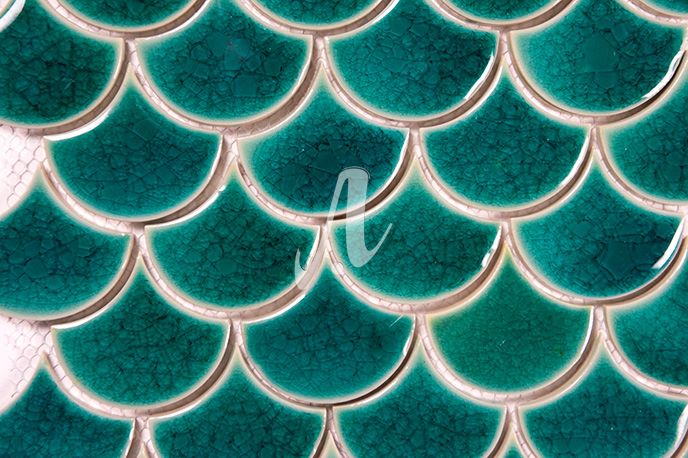 Gạch mosaic hình vảy cá xanh lục bảo 6x7 cận cảnh Gạch mosaic hình vảy cá xanh lục bảo 6x7 cận cảnh