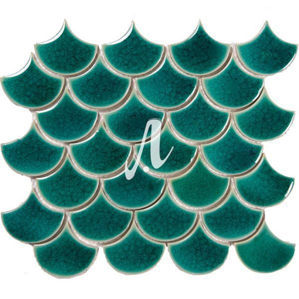 Vỉ gạch mosaic hình vảy cá xanh lục bảo 6x7