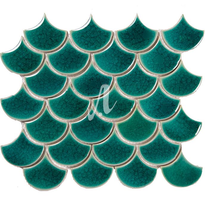 Vỉ gạch mosaic hình vảy cá xanh lục bảo 6x7