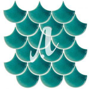 Vỉ gạch ốp mosaic vảy cá xanh lục bảo 10x11