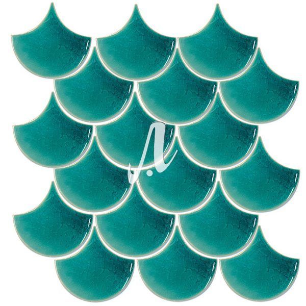 Vỉ gạch ốp mosaic vảy cá xanh lục bảo 10x11