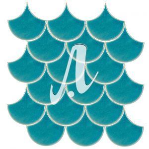 Vỉ gạch ốp mosaic vảy cá xanh dương nhạt 10x11