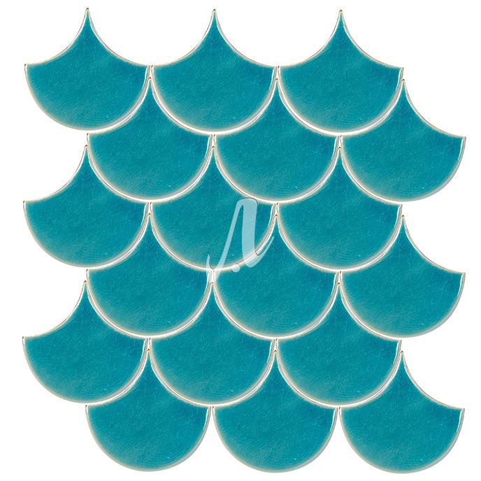 Vỉ gạch ốp mosaic vảy cá xanh dương nhạt 10x11