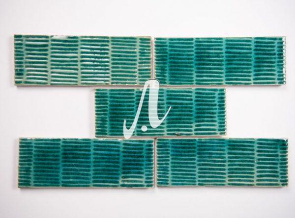 Gạch chữ nhật 3D vằn ngang 7x23 xanh lục bảo