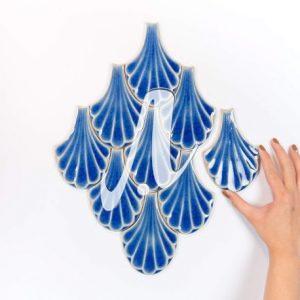 Gạch dẻ quạt 3D 9x14 xanh coban