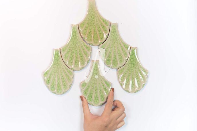 Gạch dẻ quạt 3D 9x14 xanh non Gạch dẻ quạt 3D 9x14 xanh non