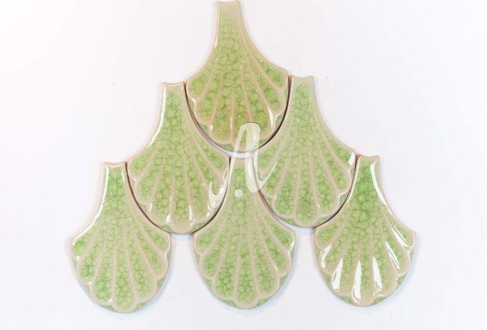 Gạch dẻ quạt 3D 9x14 xanh non Gạch dẻ quạt 3D 9x14 xanh non