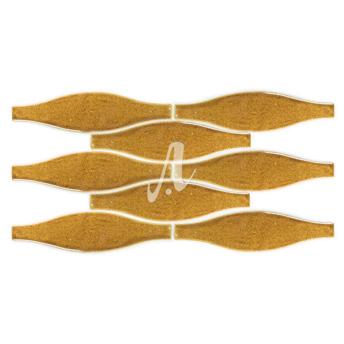 Vỉ gạch mosaic sóng đơn hổ phách đậm 5x20 Vỉ gạch mosaic sóng đơn hổ phách đậm 5x20