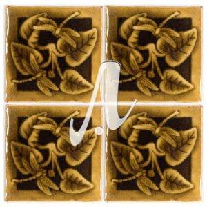 Gạch điểm 3D 10x10 chuồn chuồn lá khoai hổ phách đậm