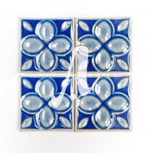 Gạch điểm 3D 10x10 hoa 4 cánh xanh coban