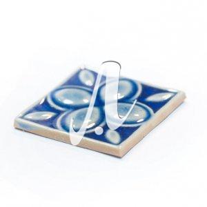 Gạch điểm 3D 10x10 hoa 4 cánh xanh coban