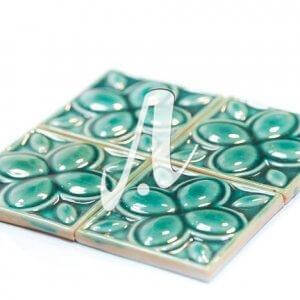 Gạch điểm 3D 10x10 hoa 4 cánh xanh lục bảo