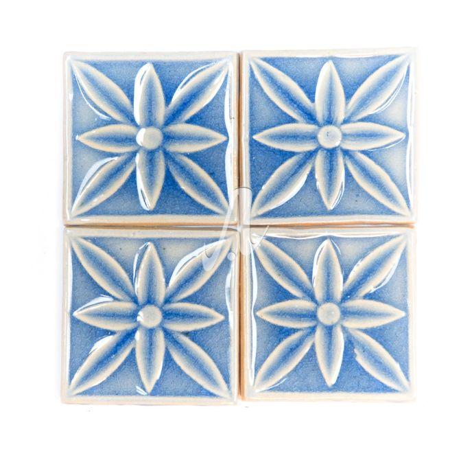 Gạch điểm 3D 10x10 hoa cánh nhỏ xanh coban