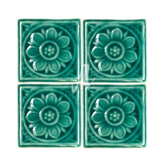 Gạch điểm 3D 10x10 hoa mai nổi xanh lục bảo