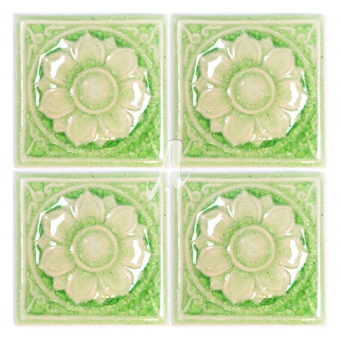 Gạch điểm 3D 10x10 hoa mai nổi xanh non