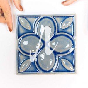 Gạch điểm 3D 15x15 hoa 4 cánh xanh coban