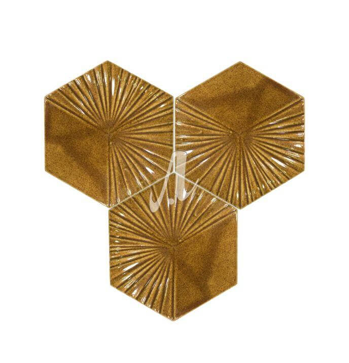 gach-3D-mosaic-luc-giac-la-co-mix-tron-14x16-nau-cham_ Gạch lục giác 3D lá cọ mix trơn 14x16 nâu chấm