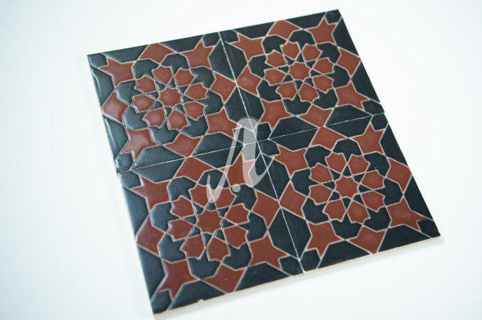 Gạch 3D Tây Ban Nha Moroccan đỏ đen 15x15 Gạch 3D Tây Ban Nha Moroccan đỏ đen 15x15