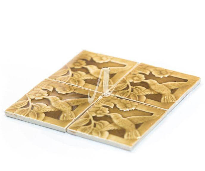 Gạch điểm 3D chim hoa hổ phách 10x10 Gạch điểm 3D chim hoa hổ phách 10x10